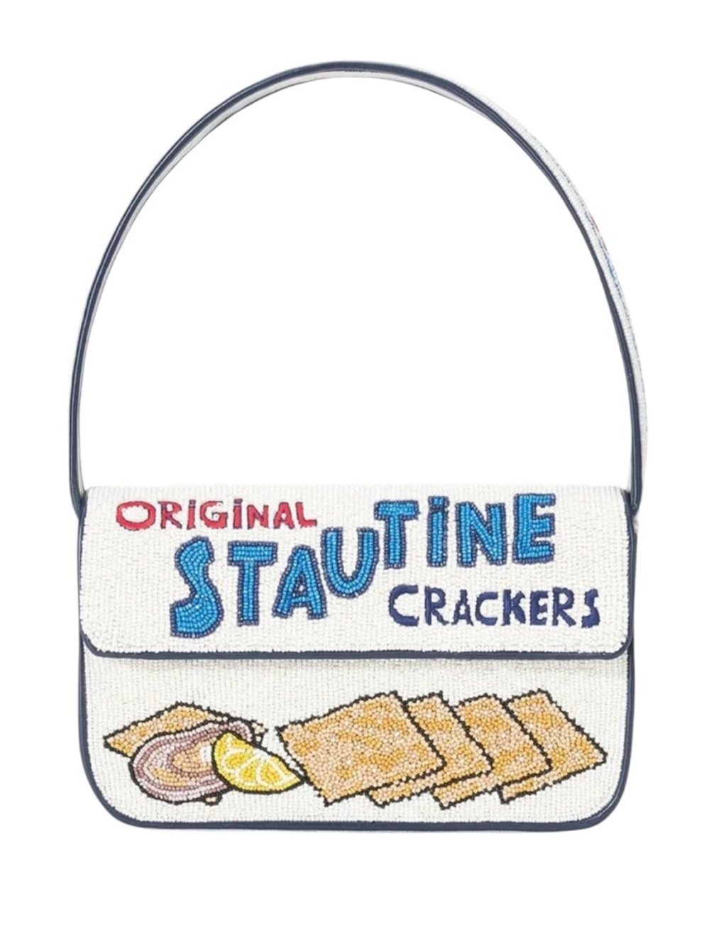 STAUD Tommy Beaded Stautine Crackers NWT White Novelty Champagne Designer Purse